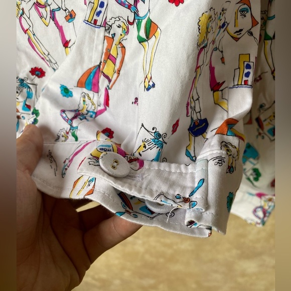 Vintage 90s Y2K White Patterned “City Girls” Jacket Button Front All Over Print - Picture 6 of 7